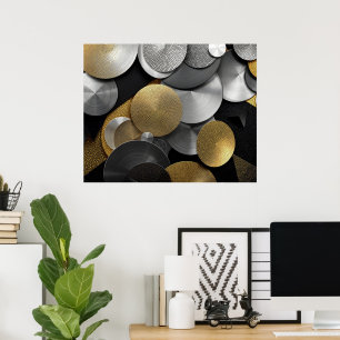 Modern Geometric Circles in Gold and Silver Poster
