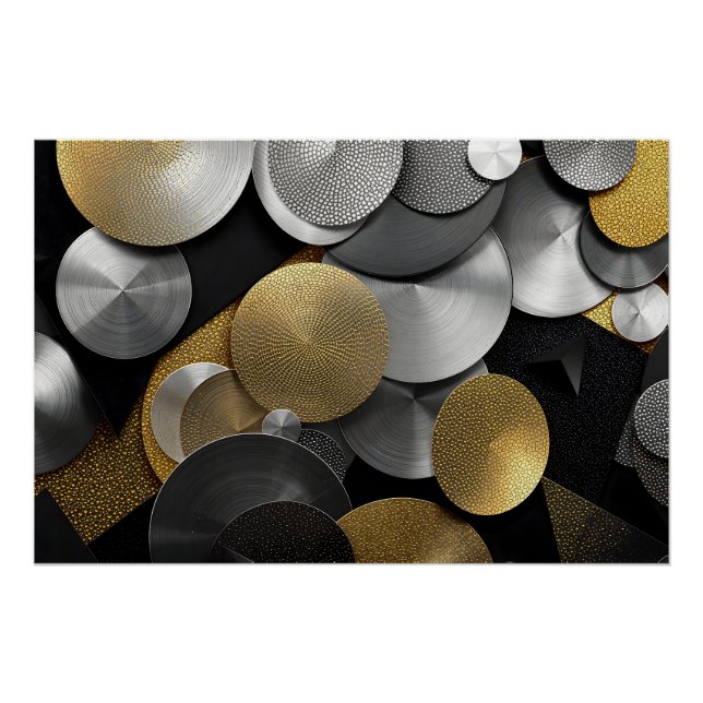 Modern Geometric Circles in Gold and Silver Poster (Front)
