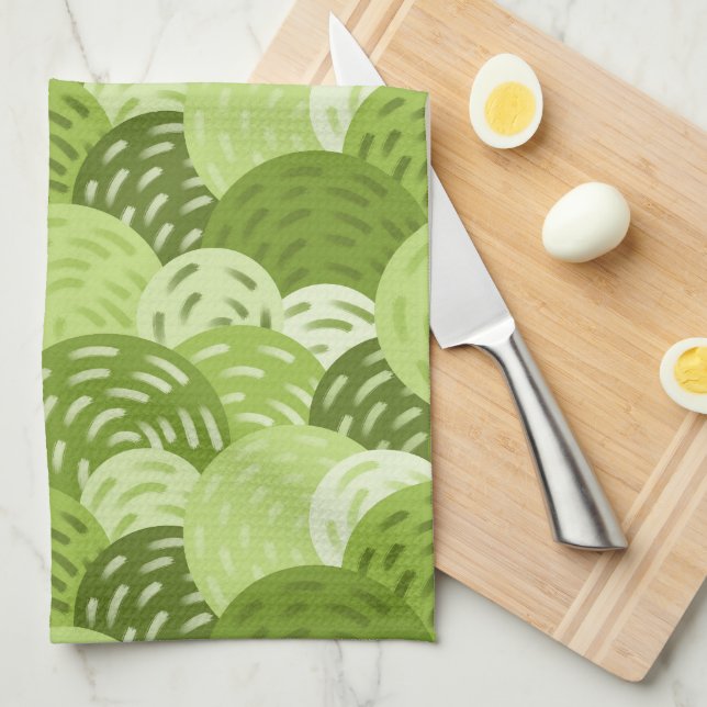 Modern Geometric Circles, Lime, Avocado, Celery Tea Towel (Quarter Fold)