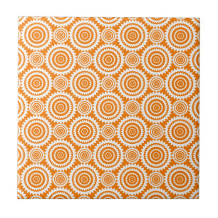 Modern Geometric Circles Orange and White Pattern Ceramic Tile
