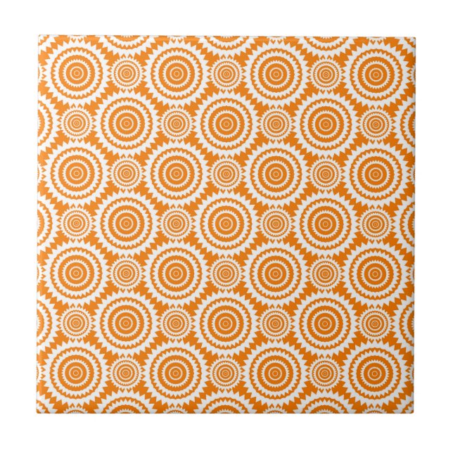 Modern Geometric Circles Orange and White Pattern Ceramic Tile (Front)