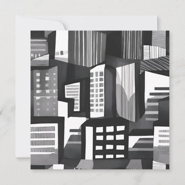 Modern Geometric City | Black & White Card (Front)