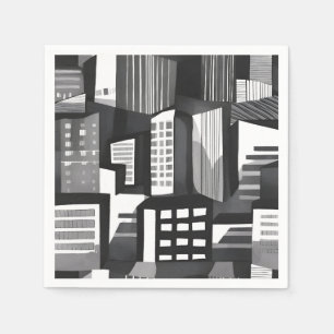 Modern Geometric City Black & White Contemporary Napkin