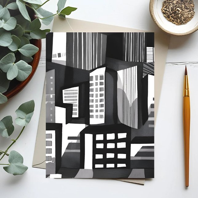 Modern Geometric City | Black & White Contemporary Postcard (Creator Uploaded)