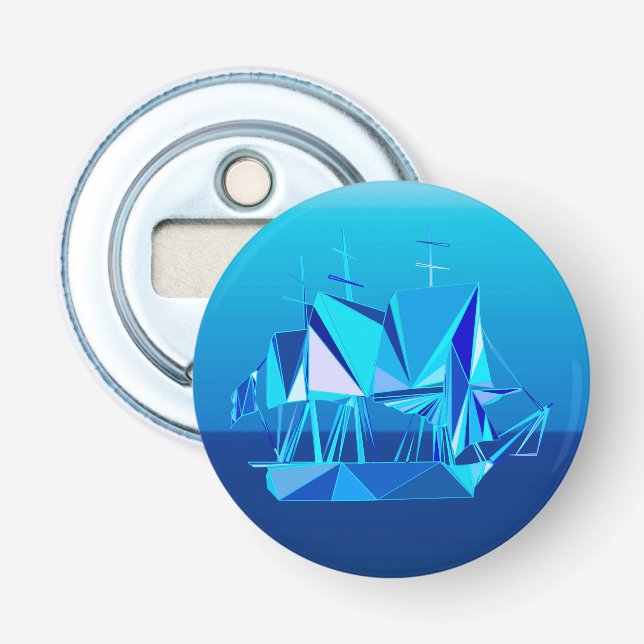 Modern Geometric Clipper Ship, Cobalt Blue Bottle Opener (Front)