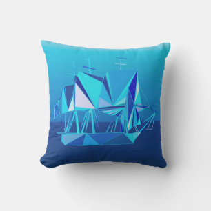 Modern Geometric Clipper Ship, Cobalt Blue Outdoor Cushion