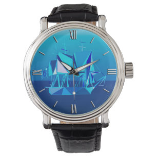 Modern Geometric Clipper Ship, Cobalt Blue Watch