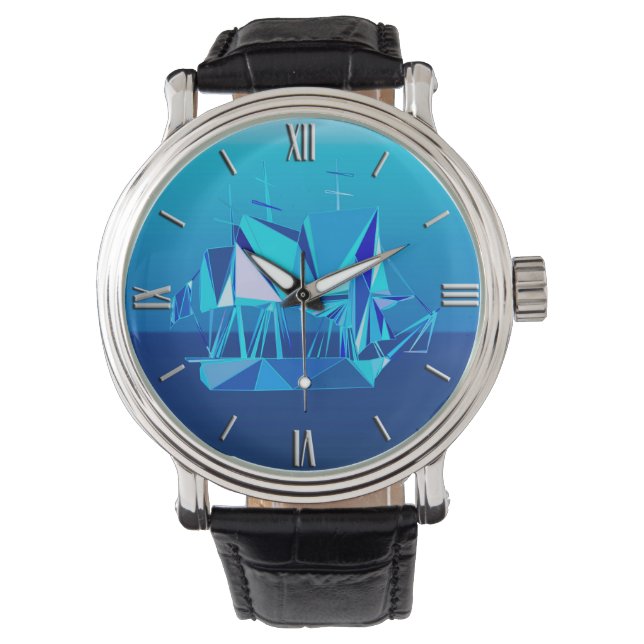 Modern Geometric Clipper Ship, Cobalt Blue Watch (Front)