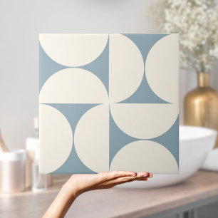 Modern Geometric Coastal Blue Semi circles Tile