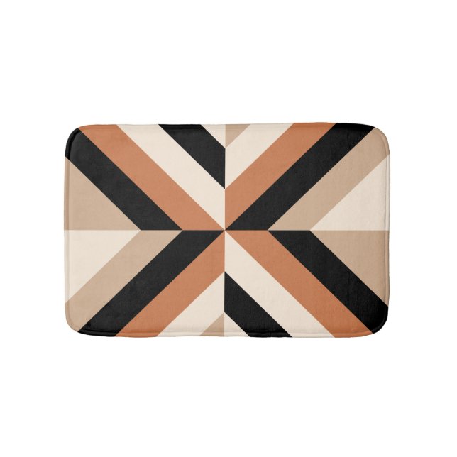 Modern Geometric Colour Block Brown Bath Mat (Front)