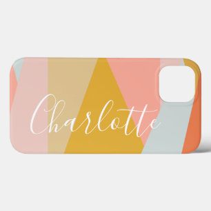 Modern Geometric Colour Block Personalised Coral iPhone 13 Case