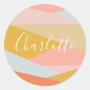 Modern Geometric Colour Block Personalised Coral  Classic Round Sticker