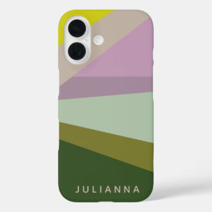 Modern Geometric Colour Block Purple Green Name iPhone 16 Case