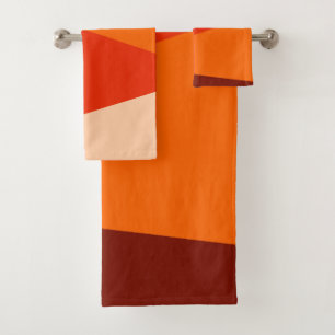 Modern Geometric Colour Block Warm Red Orange Bath Towel Set