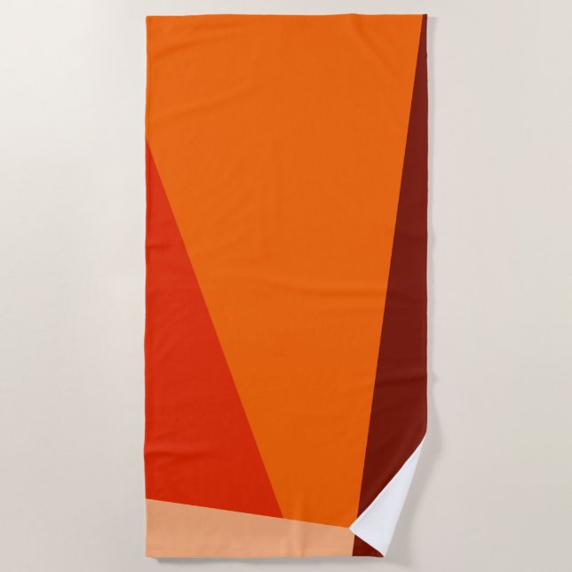 Modern Geometric Colour Block Warm Red Orange Beach Towel (Front)
