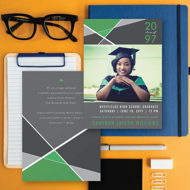 Modern Geometric Colour Blocks Geo Photo Graduatio Announcement (Creator Uploaded)