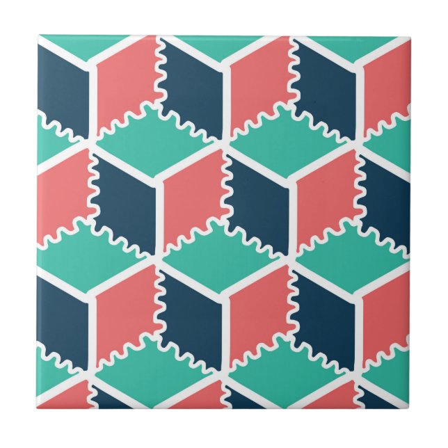 Modern Geometric Colour Cube Ceramic Tile  (Front)