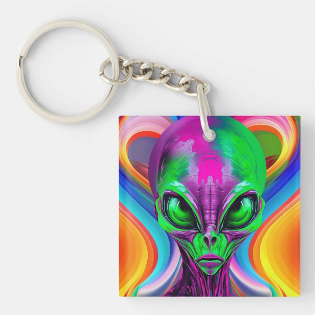 Modern Geometric Colourful Alien Key Ring (Front)