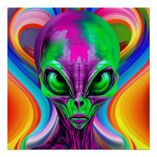 Modern Geometric Colourful Alien Poster