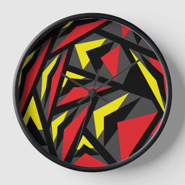 Modern Geometric Colourful Triangle Stripes Patter Clock (Front)