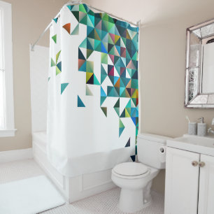 Modern Geometric Colourful Triangles On White Shower Curtain