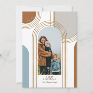 Modern Geometric Concentric Golden Arches 1 Photo Holiday Card