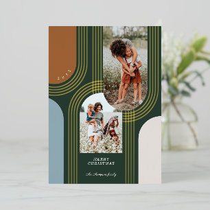 Modern Geometric Concentric Golden Arches 2 Photo Foil Holiday Card