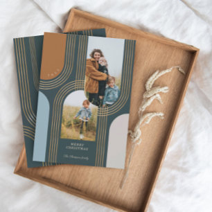 Modern Geometric Concentric Golden Arches 2 Photo Holiday Card