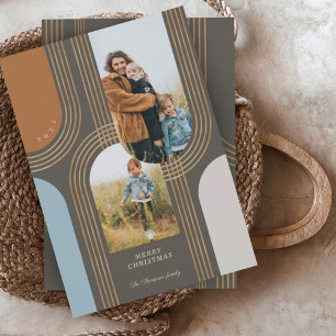 Modern Geometric Concentric Golden Arches 2 Photo Holiday Card