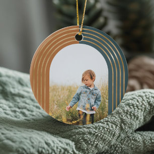 Modern Geometric Concentric Golden Arches 3 Photo Ceramic Ornament