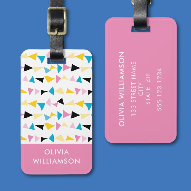 Modern geometric confetti name luggage tag (Fun, modern simple geometric luggage tag.  Personalize with your own contact details and names.)