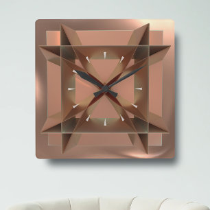 Modern Geometric Copper Coloured Square Wall Clock