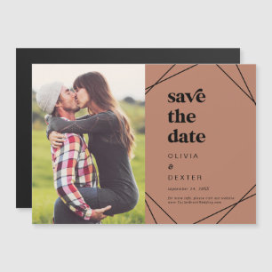 Modern Geometric   Copper Photo Save the Date Magnetic Invitation