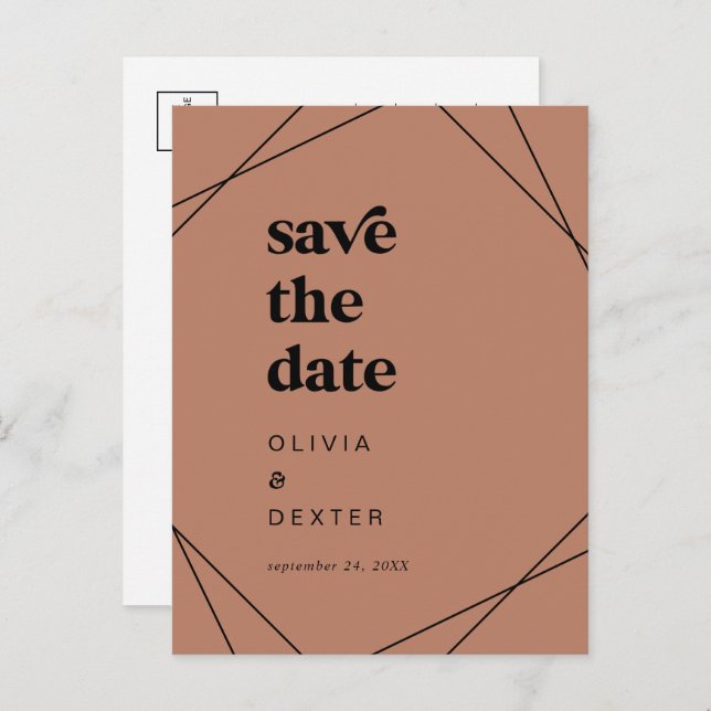 Modern Geometric | Copper Save the Date Invitation Postcard (Front/Back)