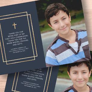 Modern Geometric Cross Photo Communion Thank You