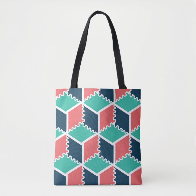 Modern Geometric Cube Pattern Tote Bag – Colourful (Front)