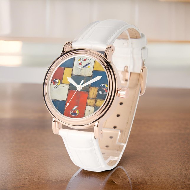 Modern Geometric Cubism Pattern Wood Background Watch (Creator Uploaded)