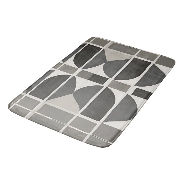 Modern Geometric Curves in Grey and White Bath Mat (Angled)