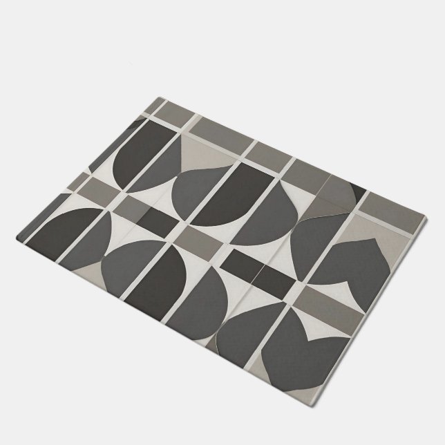 Modern Geometric Curves in Grey and White Doormat (Angled)