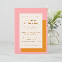 Modern Geometric Cute Bat Mitzvah Pink Orange