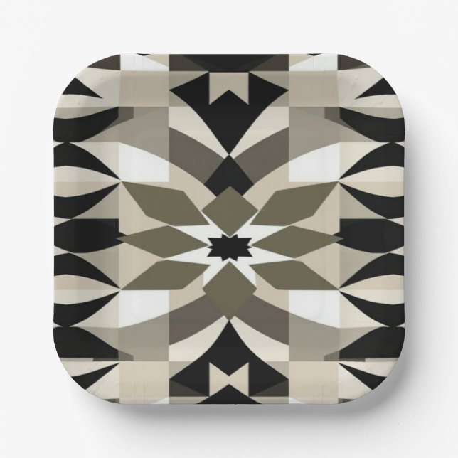 Modern Geometric Decorative Plate | Neutral Earth  (Front)