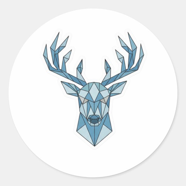 Modern Geometric Deer Art Sticker – Blue Low Poly  (Front)