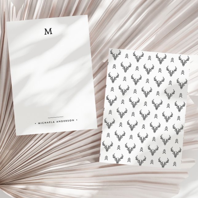 Modern Geometric Deer Heads Abstract Tree Monogram Card (Creator Uploaded)