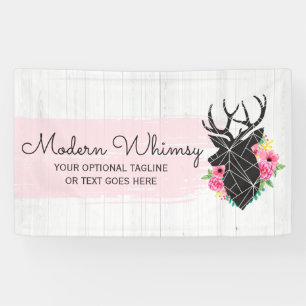 Modern Geometric Deer & Shabby Roses Rustic Wood Banner