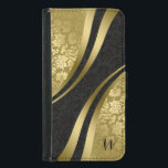 Modern Geometric Design Black & Gold Damasks Samsung Galaxy S5 Wallet Case<br><div class="desc">Elegant gold and black vintage floral damask geometric modern design. Customisable monogram.</div>