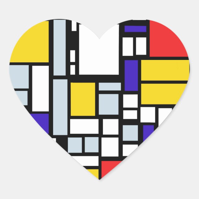 Modern Geometric Design, Primary Colours Heart Sticker (Front)