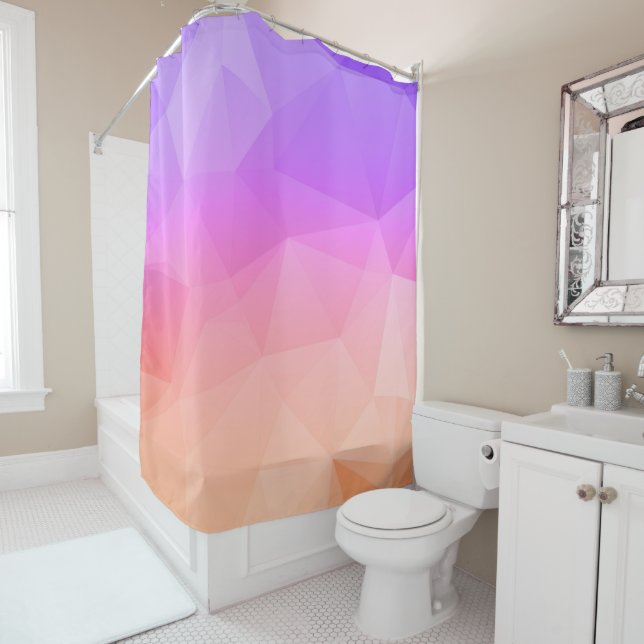 Modern Geometric Design Purple To Pink Gradation Shower Curtain (In Situ)