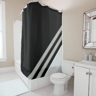 Modern Geometric Diagonal Black Shower Curtain