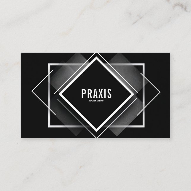 Modern Geometric Diamond Black and White Business Card (Front)