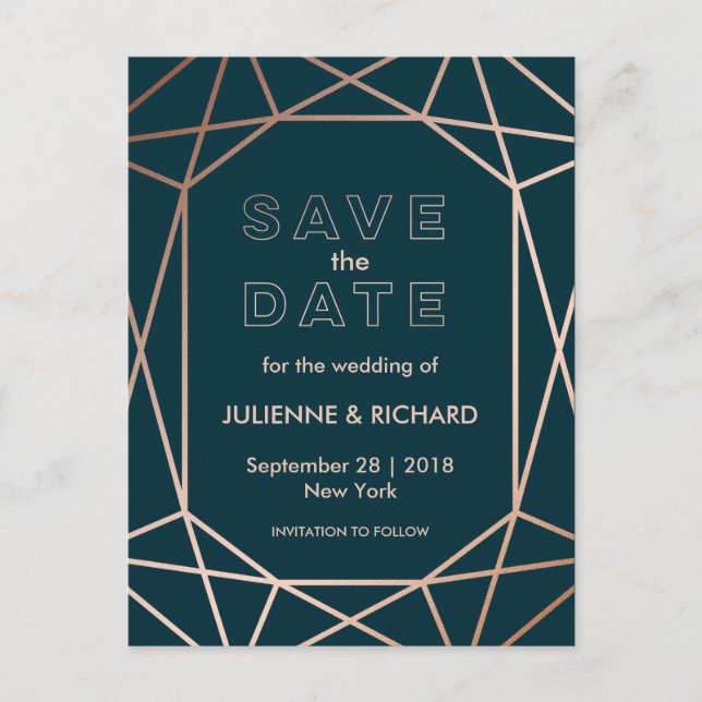 Modern Geometric Diamond Wedding Save the Date Announcement Postcard (Front)